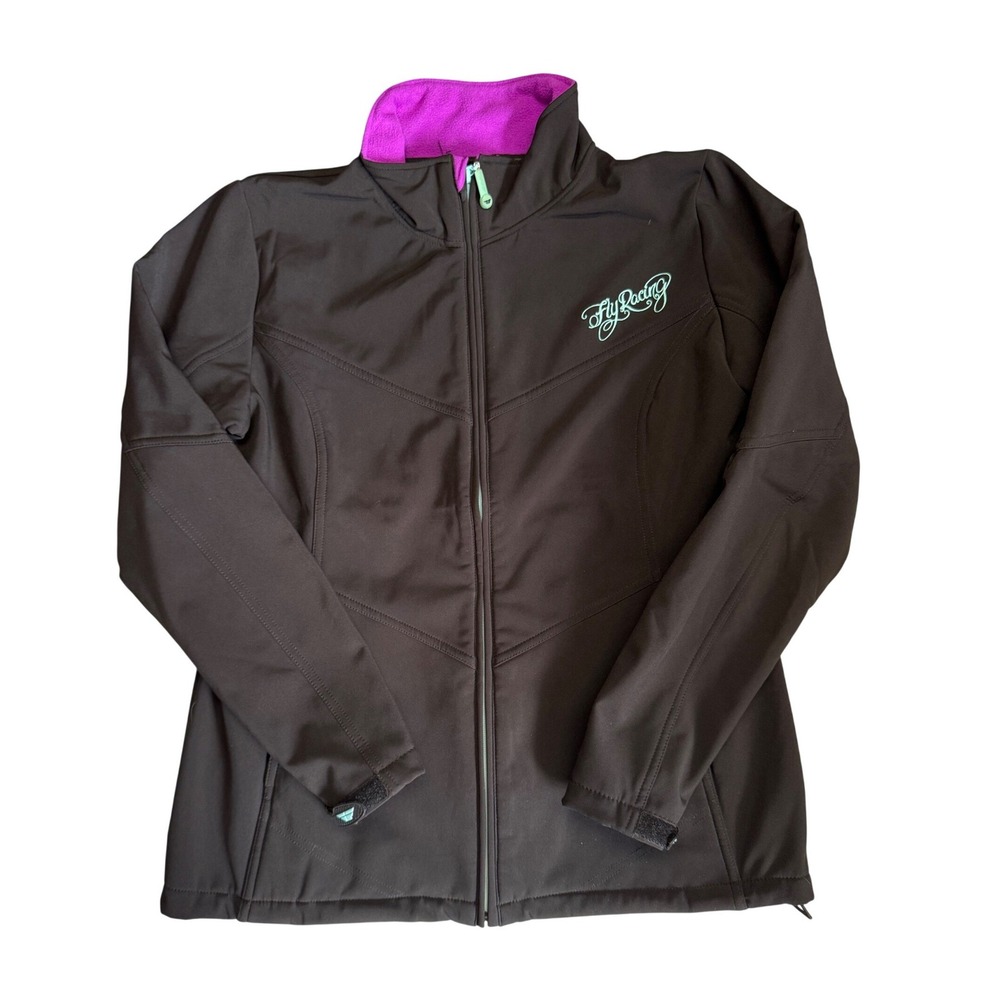 Fly Racing Womens Black Softshell Jacket Purple Fleece Collar Large